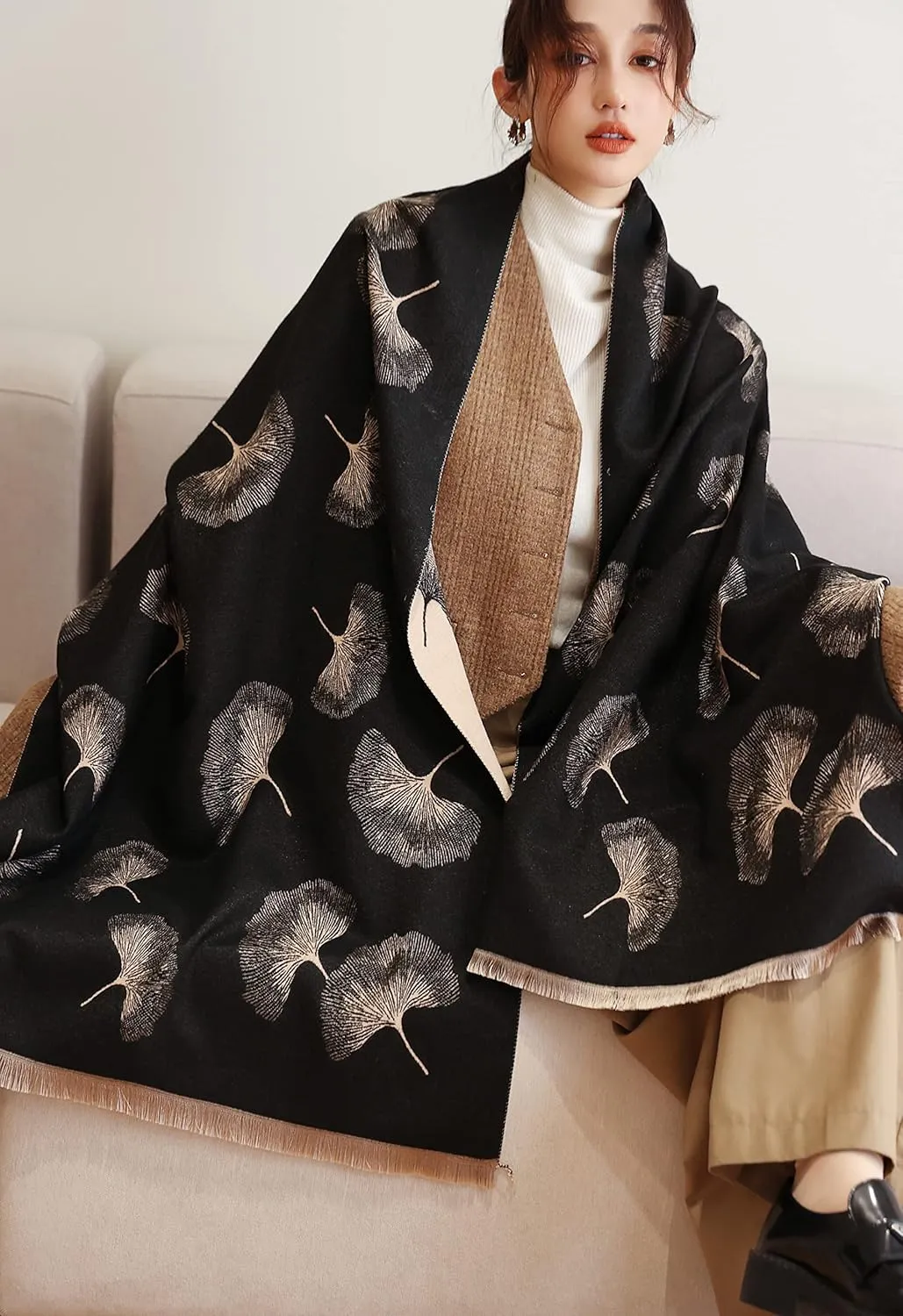 iCuviy Fashion Large Scarf Winter Pashmina Shawls & Wraps for Women Extra Soft Cashmere Feel Throw Womens Cold Scarfs