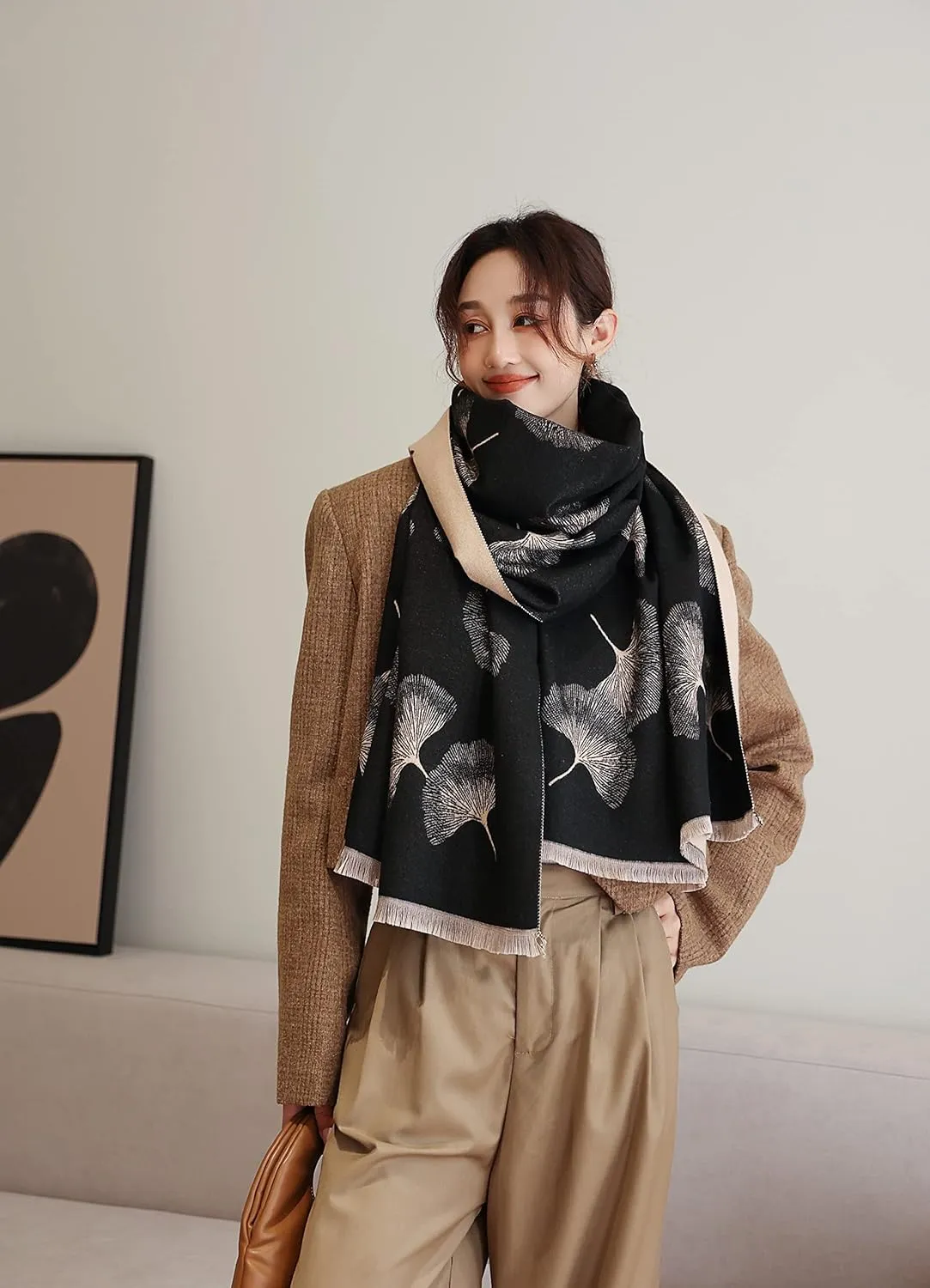 iCuviy Fashion Large Scarf Winter Pashmina Shawls & Wraps for Women Extra Soft Cashmere Feel Throw Womens Cold Scarfs