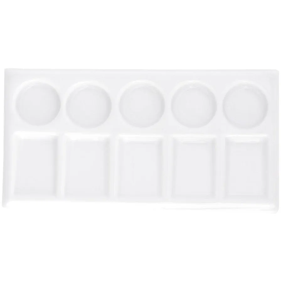Jack Richeson Hand-Glazed Porcelain 5 Round / 5 Slant Well Palette Mixing Tray