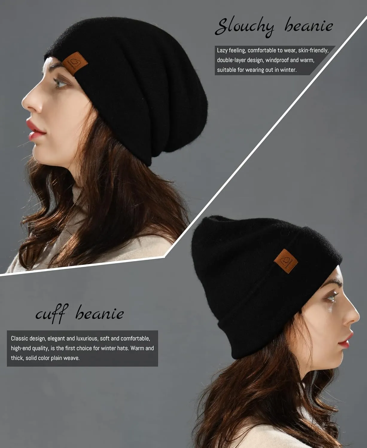 jaxmonoy Slouchy Knit Beanies Winter Hats for Women Men Soft Warm Reversible Slouch Cuffed Skull Knitted Beanie Cap