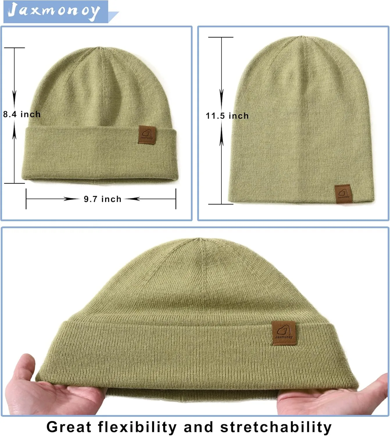 jaxmonoy Slouchy Knit Beanies Winter Hats for Women Men Soft Warm Reversible Slouch Cuffed Skull Knitted Beanie Cap
