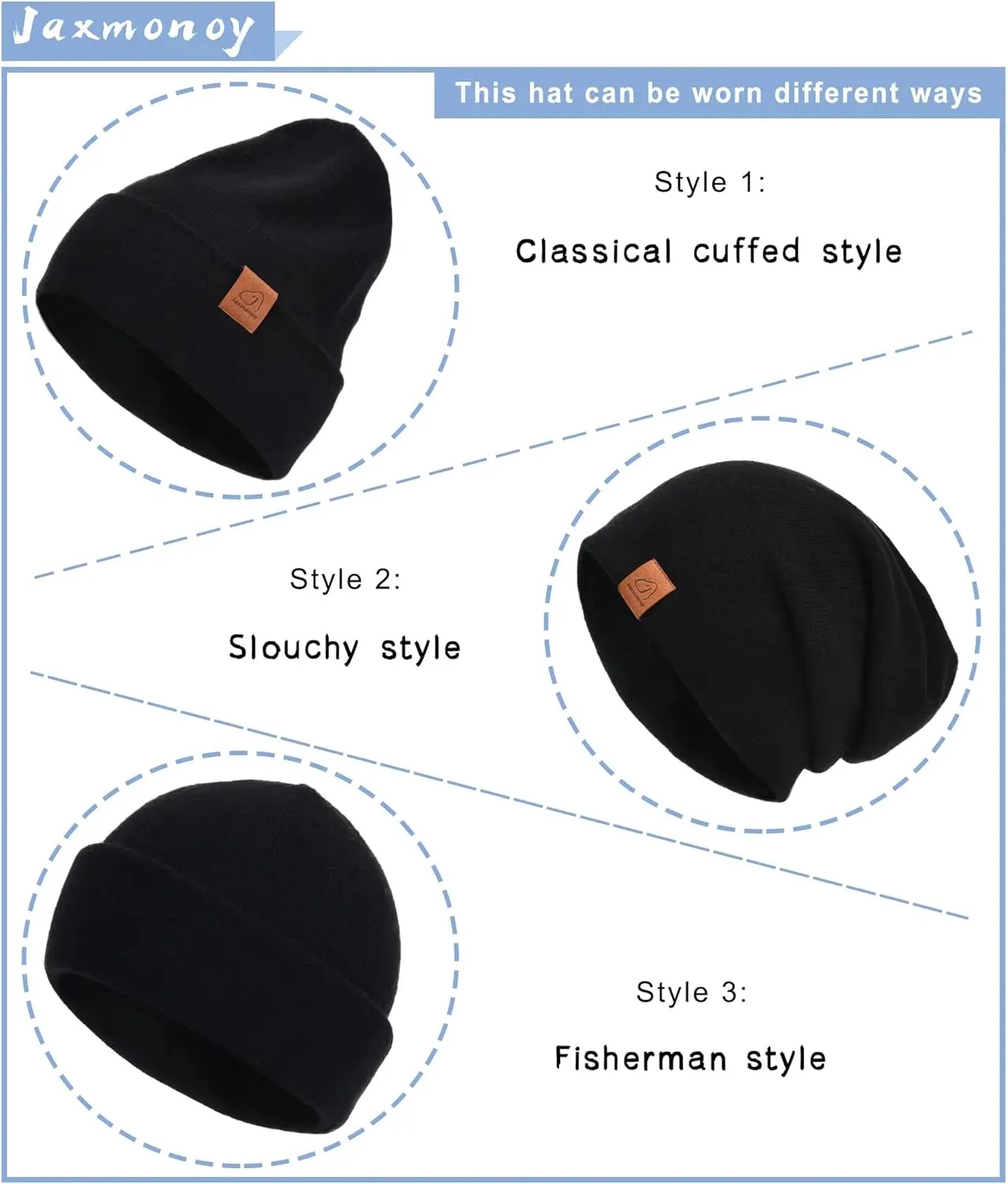 jaxmonoy Slouchy Knit Beanies Winter Hats for Women Men Soft Warm Reversible Slouch Cuffed Skull Knitted Beanie Cap