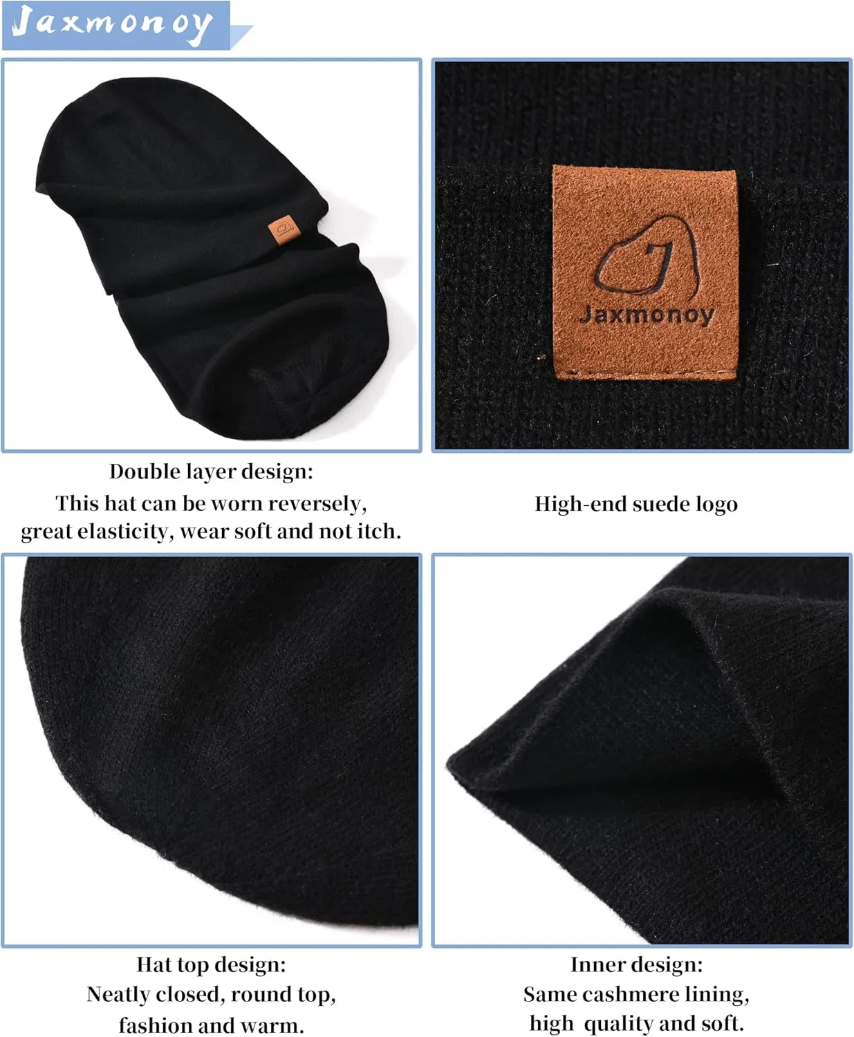 jaxmonoy Slouchy Knit Beanies Winter Hats for Women Men Soft Warm Reversible Slouch Cuffed Skull Knitted Beanie Cap