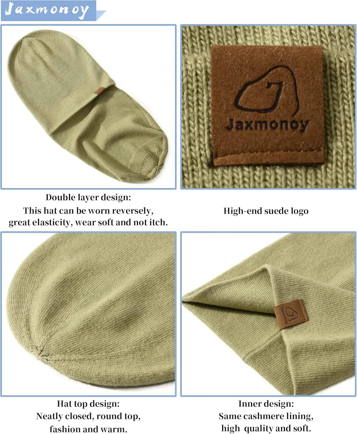 jaxmonoy Slouchy Knit Beanies Winter Hats for Women Men Soft Warm Reversible Slouch Cuffed Skull Knitted Beanie Cap