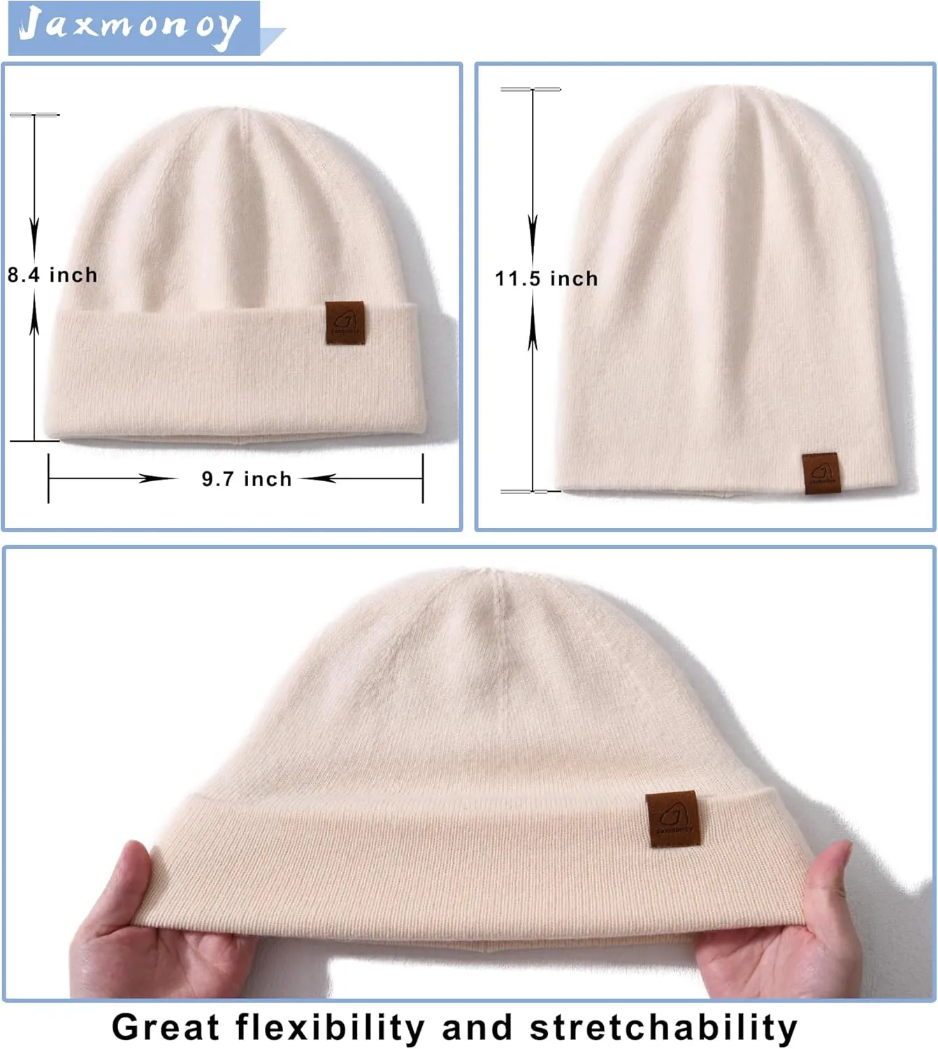 jaxmonoy Slouchy Knit Beanies Winter Hats for Women Men Soft Warm Reversible Slouch Cuffed Skull Knitted Beanie Cap