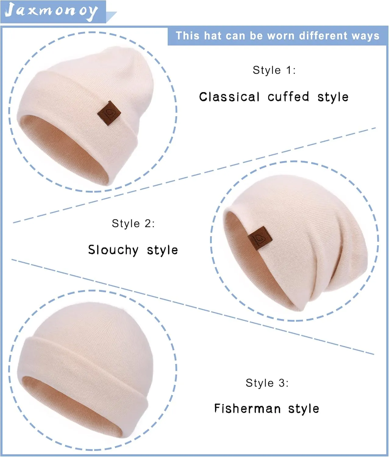 jaxmonoy Slouchy Knit Beanies Winter Hats for Women Men Soft Warm Reversible Slouch Cuffed Skull Knitted Beanie Cap