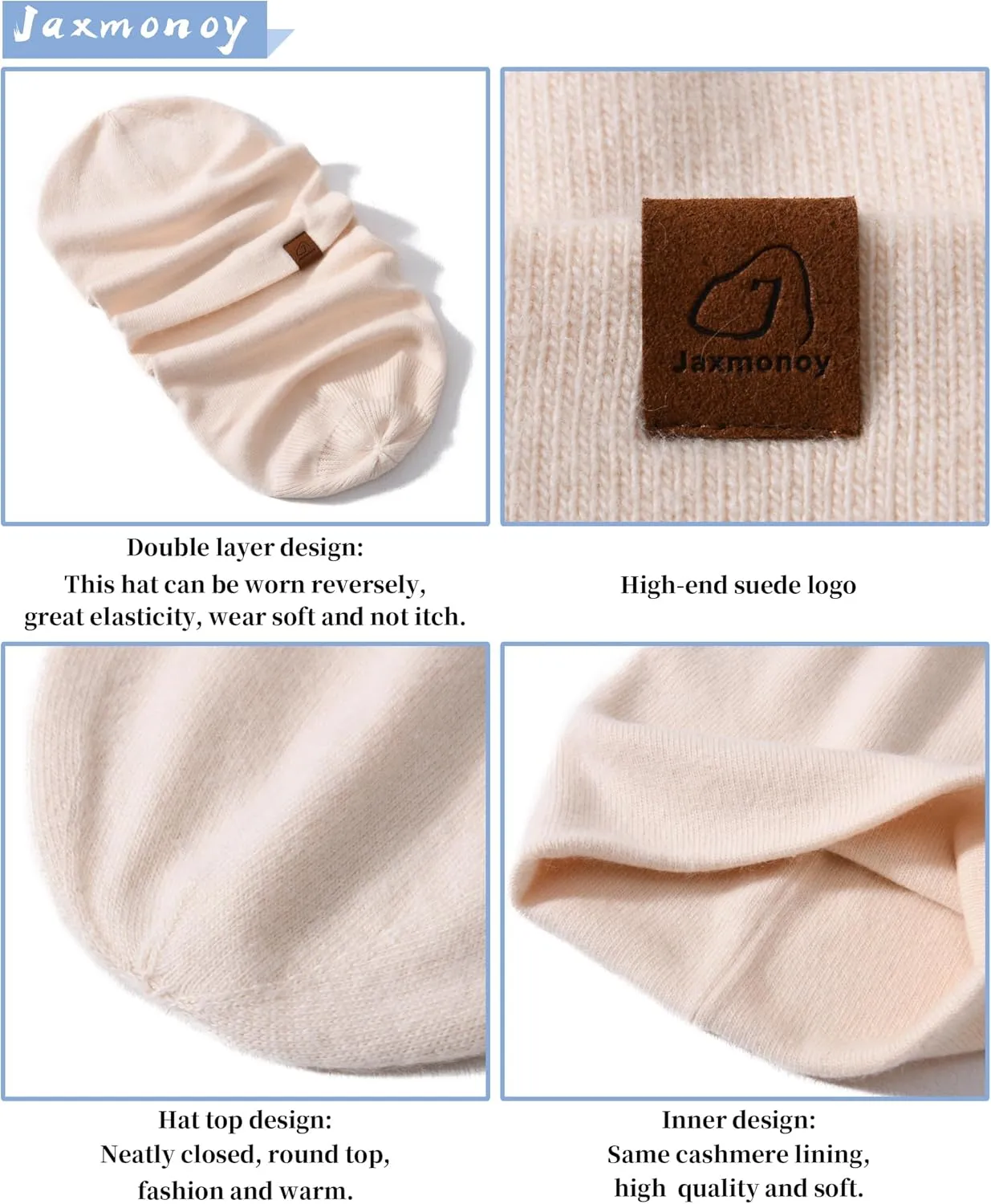jaxmonoy Slouchy Knit Beanies Winter Hats for Women Men Soft Warm Reversible Slouch Cuffed Skull Knitted Beanie Cap