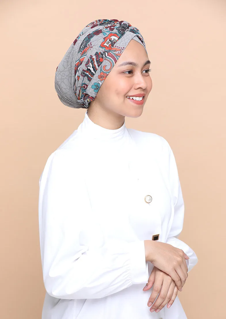 Kashmir Gray- Cap Shawl- Crinkled Chiffon