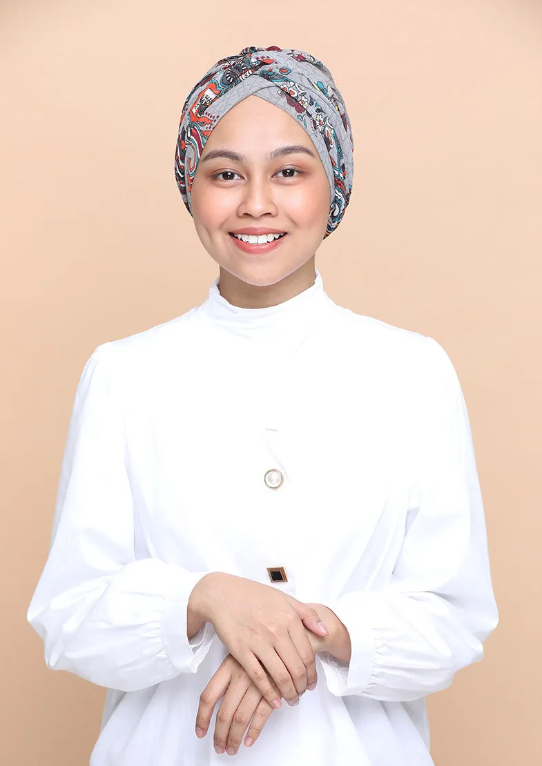 Kashmir Gray- Cap Shawl- Crinkled Chiffon
