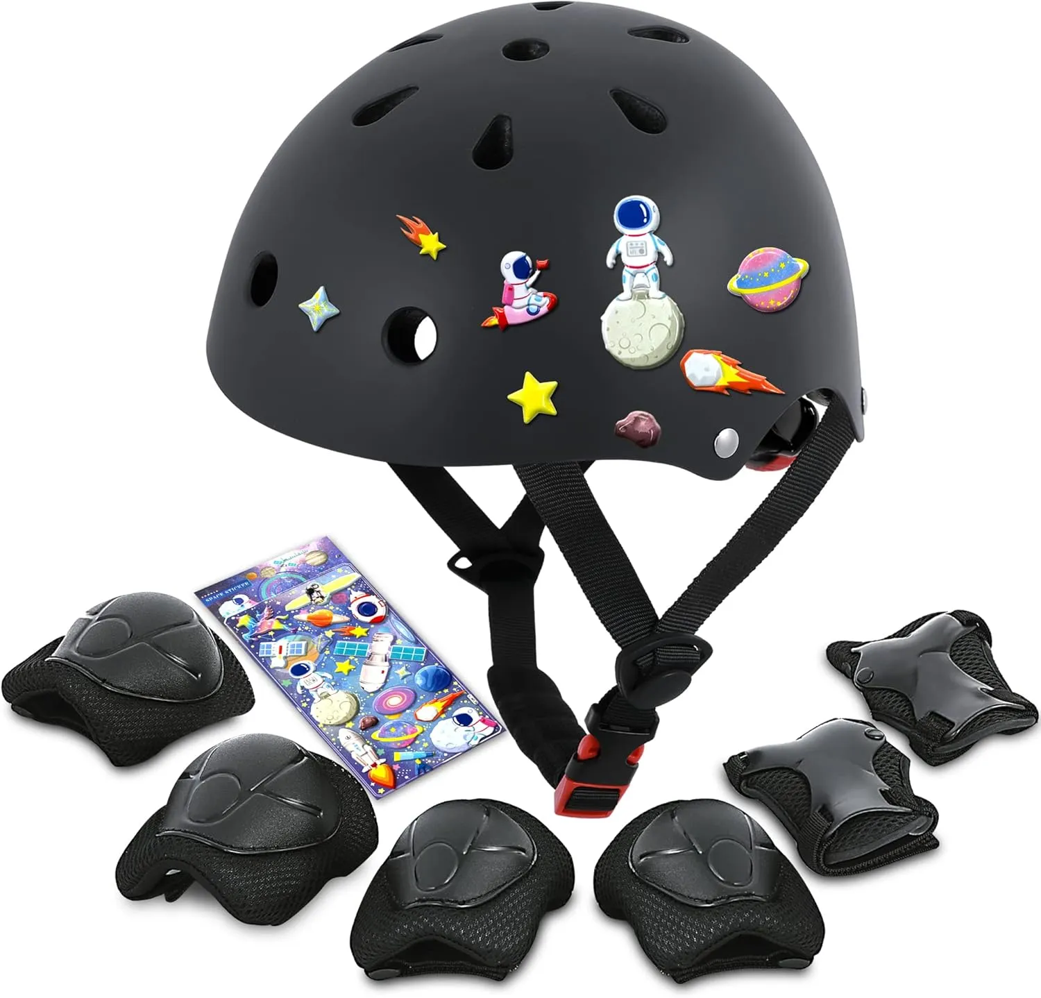 Kids Bike Helmet with DIY Stickers and Knee Pads Elbow Pads Wrist Guard Set for Ages 3-5-8 Toddler Boys Girls Helmet for Roller Skates Cycling Skateboarding Bicycle Scooter