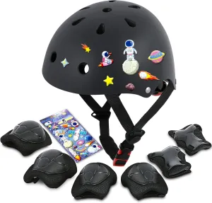 Kids Bike Helmet with DIY Stickers and Knee Pads Elbow Pads Wrist Guard Set for Ages 3-5-8 Toddler Boys Girls Helmet for Roller Skates Cycling Skateboarding Bicycle Scooter