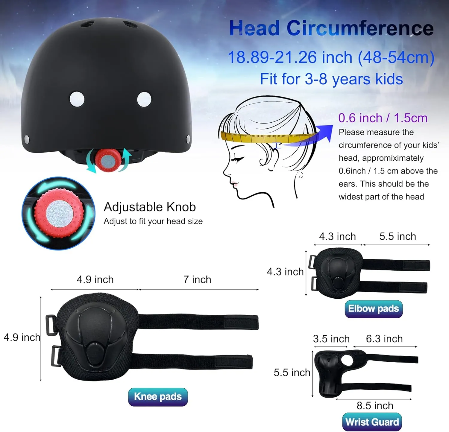 Kids Bike Helmet with DIY Stickers and Knee Pads Elbow Pads Wrist Guard Set for Ages 3-5-8 Toddler Boys Girls Helmet for Roller Skates Cycling Skateboarding Bicycle Scooter