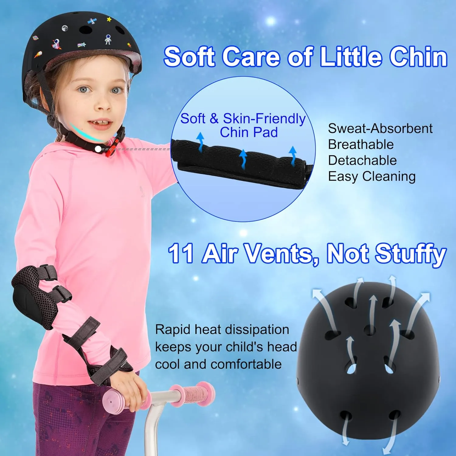 Kids Bike Helmet with DIY Stickers and Knee Pads Elbow Pads Wrist Guard Set for Ages 3-5-8 Toddler Boys Girls Helmet for Roller Skates Cycling Skateboarding Bicycle Scooter
