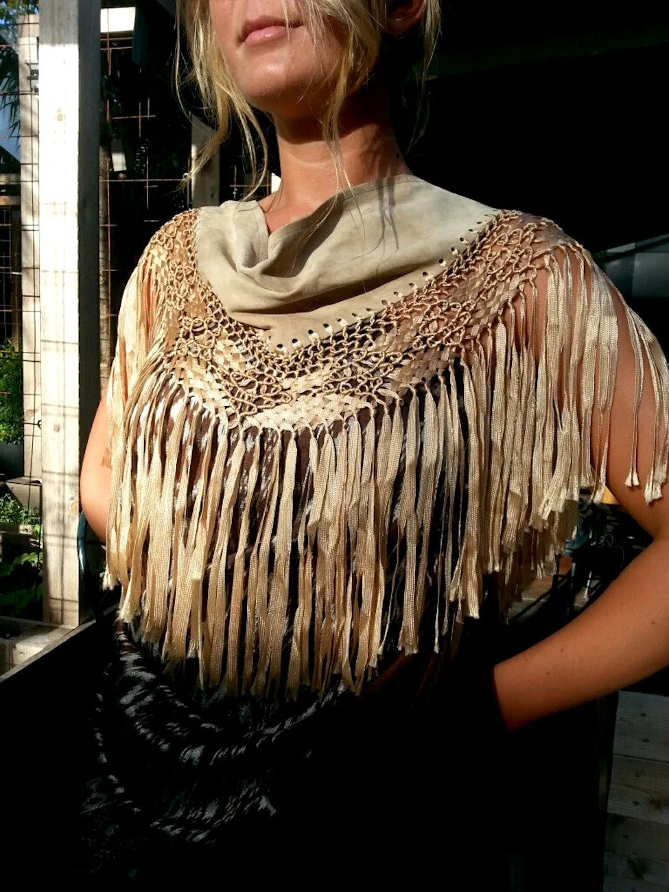 Macramé And Suede Mini Triangle Shawl