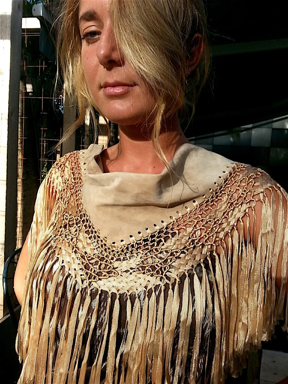 Macramé And Suede Mini Triangle Shawl