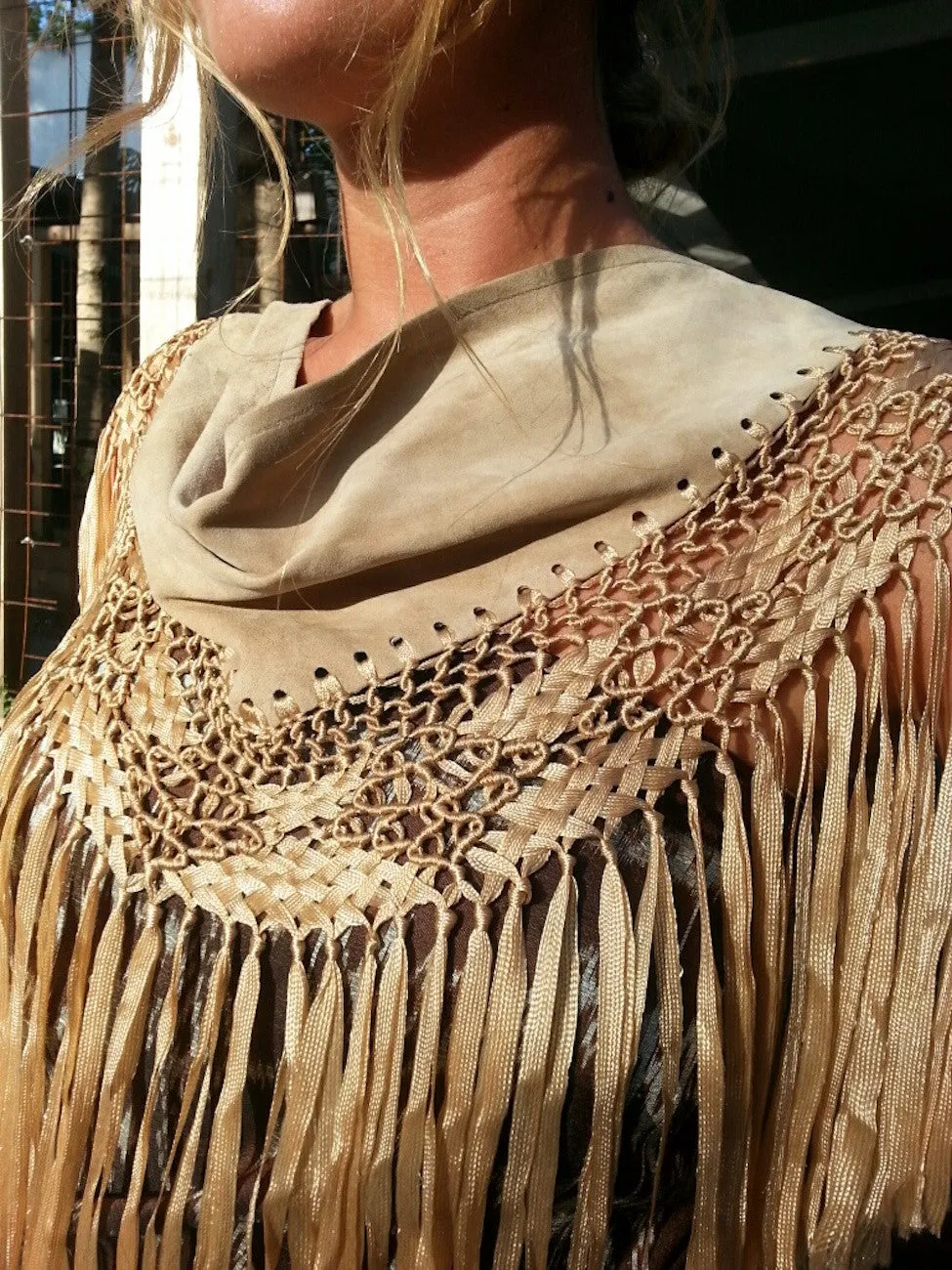 Macramé And Suede Mini Triangle Shawl