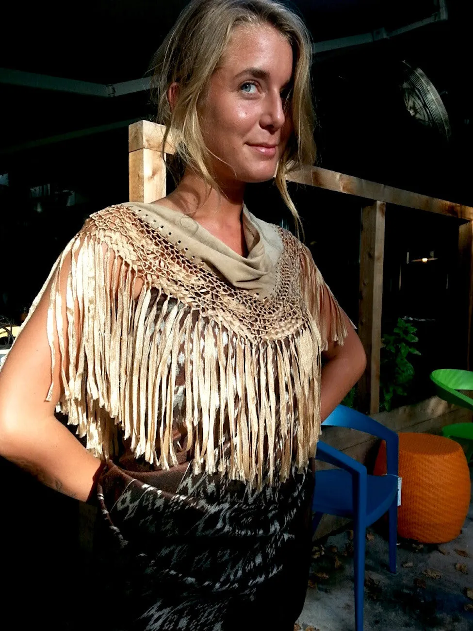 Macramé And Suede Mini Triangle Shawl