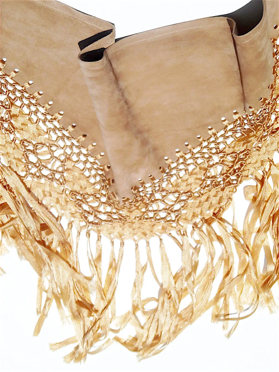 Macramé And Suede Mini Triangle Shawl