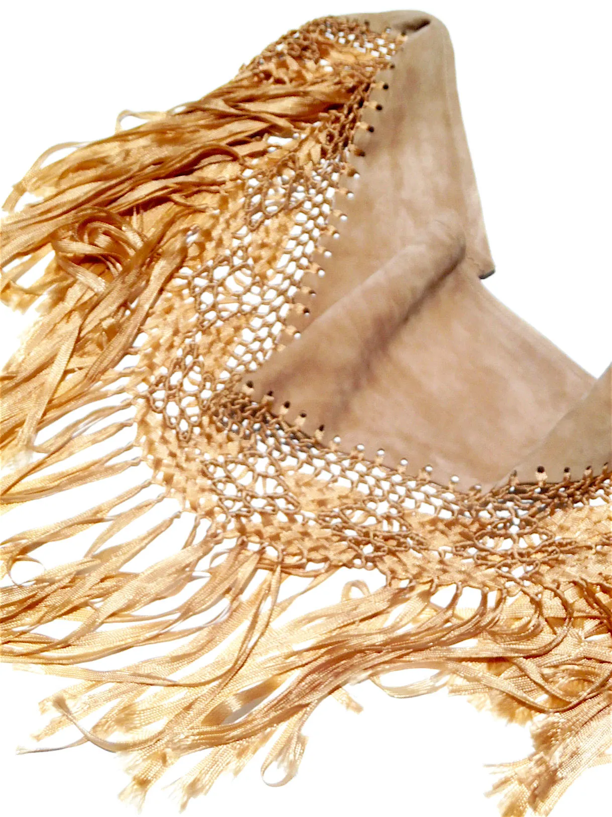 Macramé And Suede Mini Triangle Shawl
