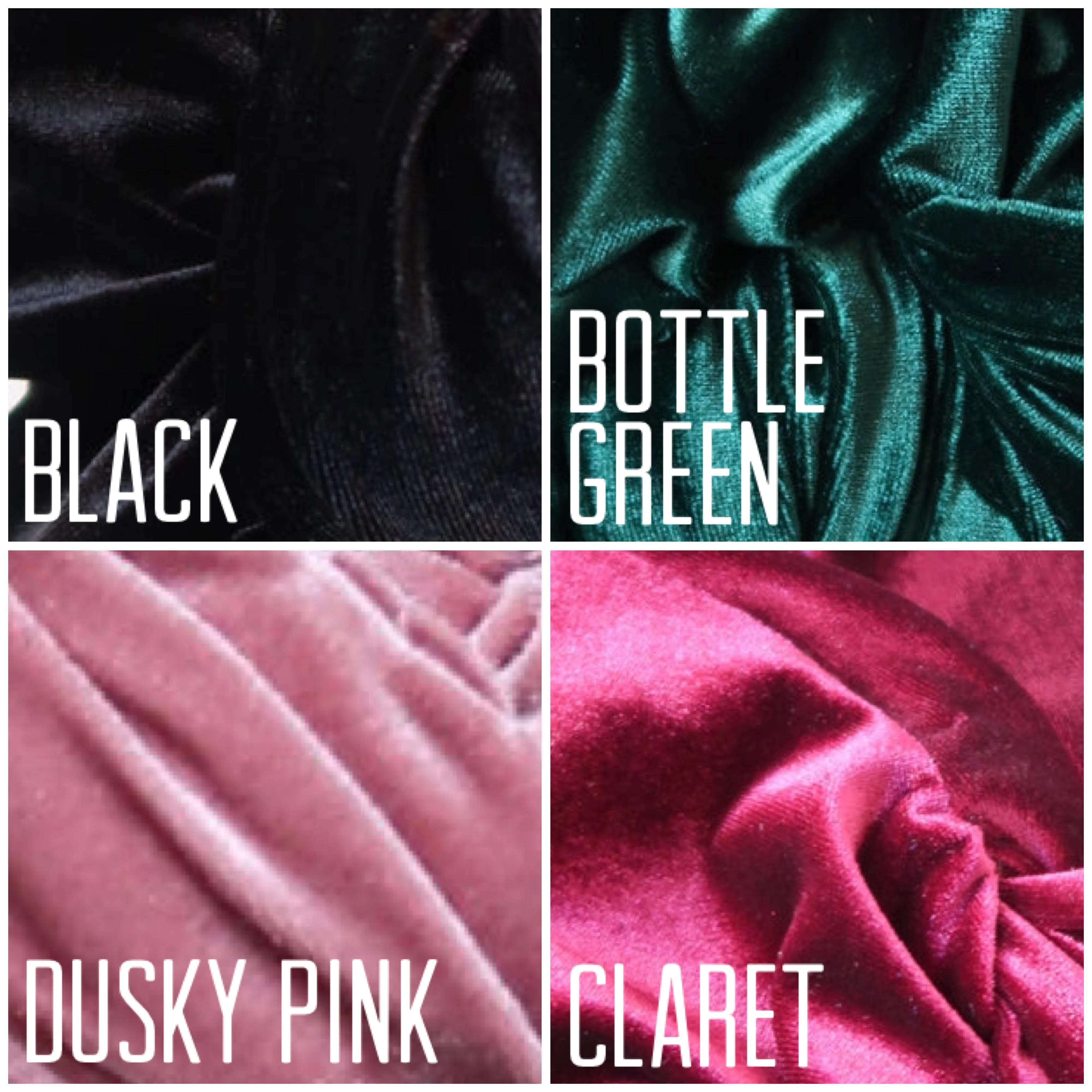 Made To Order: WORKWEAR KNOT Velvet Pre-tied Stretchy 1940s Style Turban (Full Coverage) in in Black, Claret, Bottle Green & Dusky Pink