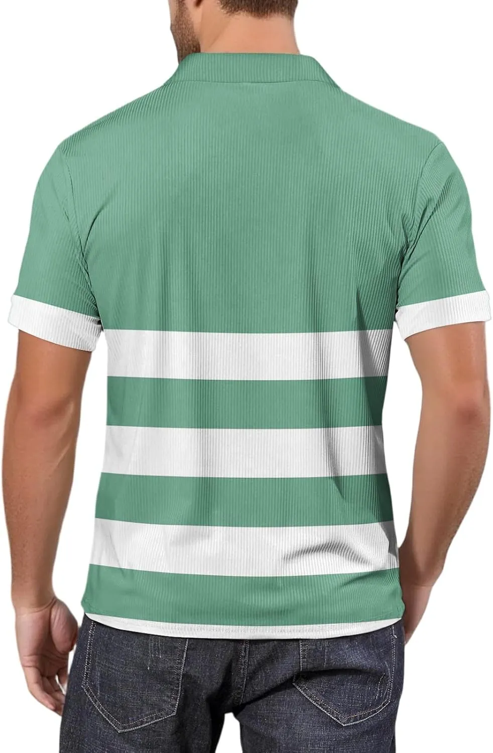 Men's Polo Shirts Short Sleeve V Neck Vintage Striped Casual Golf Polo Classic Collared T Shirts