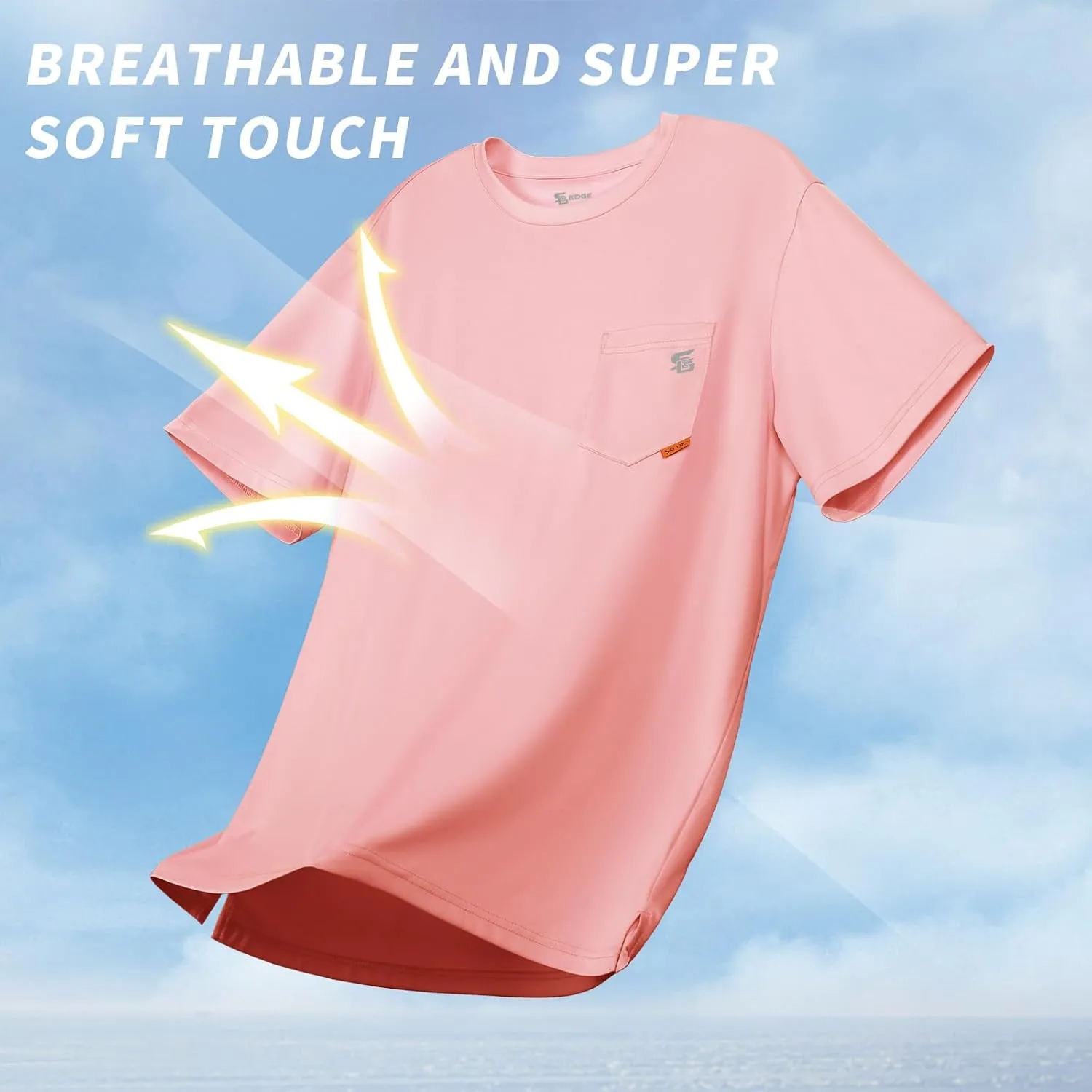 Men's Rash Guard Shirts UPF 50  Moisture Wicking Short Sleeve Chest Pocket Quick Dry Lightweight