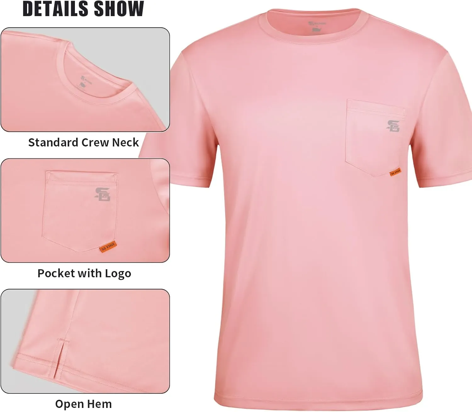 Men's Rash Guard Shirts UPF 50  Moisture Wicking Short Sleeve Chest Pocket Quick Dry Lightweight