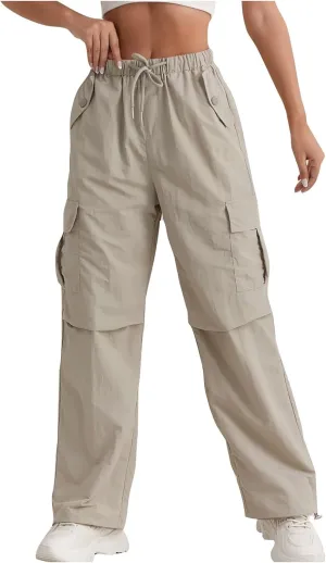 midelxp Bagyg Cargo Pants Women High Waisted Quick Dry Hiking Pants with Pockets Summer Lightweight Athletic Parachute Pant
