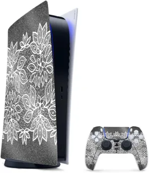 MightySkins Glossy Glitter Gaming Skin for PS5 / PlayStation 5 Digital Edition Bundle - Floral Lace | Durable High-Gloss Glitter Finish | Easy to Apply and Change Styles | Made in The USA