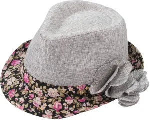 Milani Floral Design Fedora Hat with Floral Printed Band and Brim Gray
