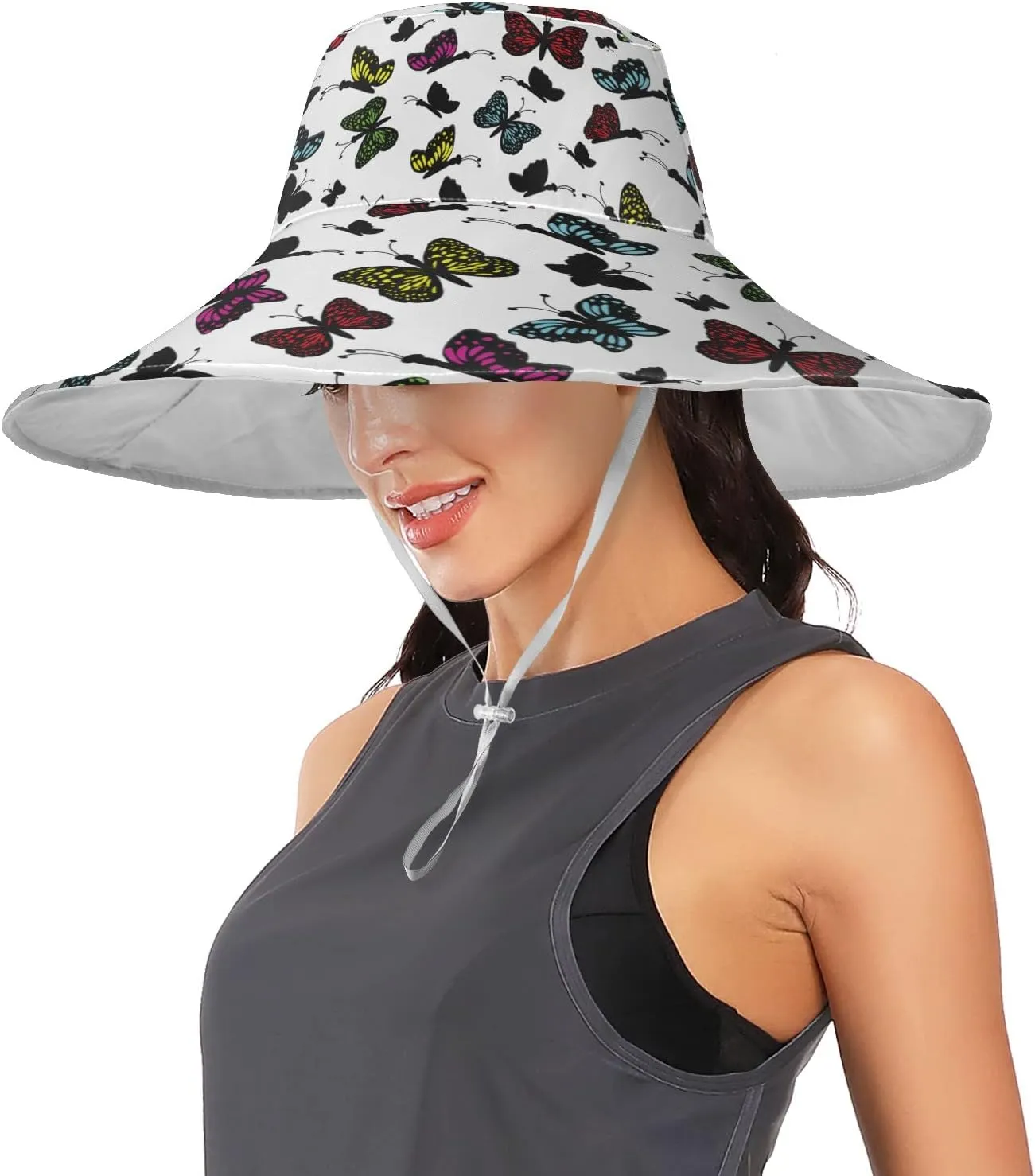 MNSRUU Wide Brim Hats Women Butterfly Sun Hat Packable Sun Visors Summer Beach Hat for UV Protection