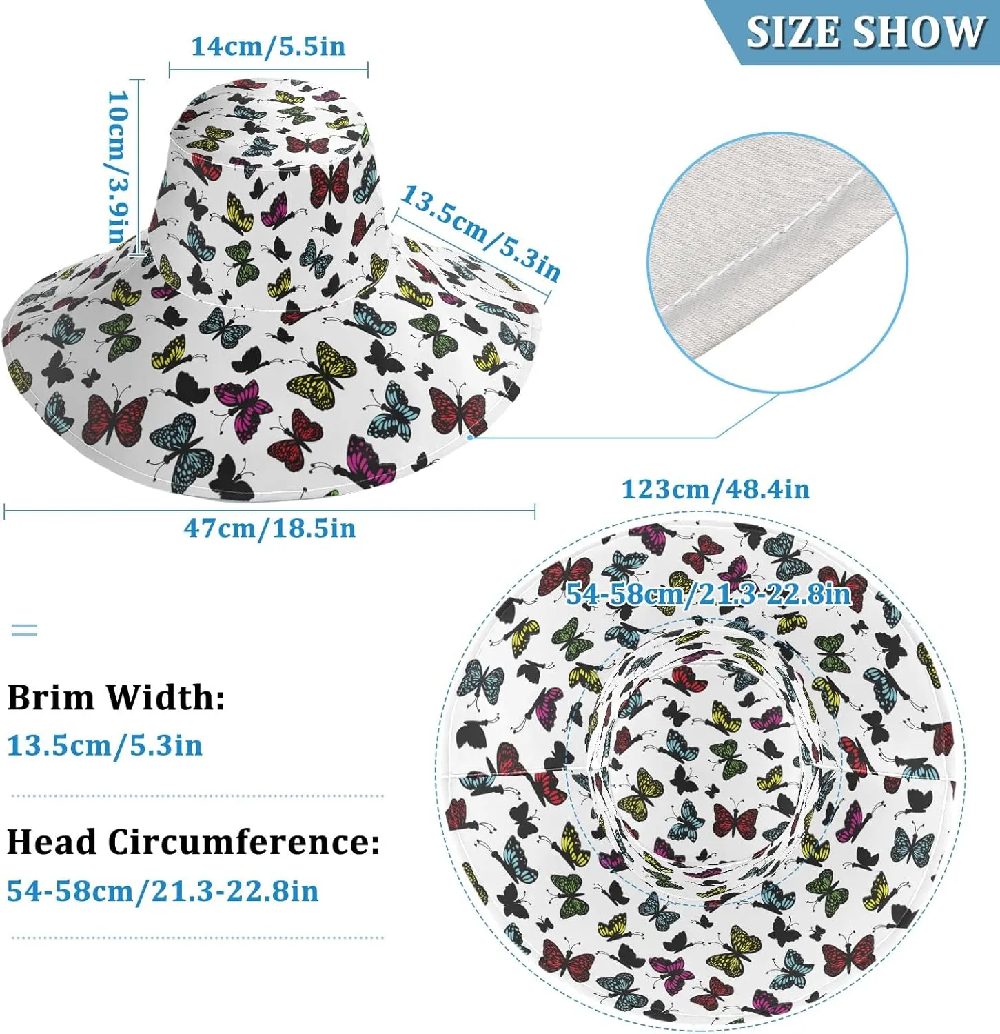 MNSRUU Wide Brim Hats Women Butterfly Sun Hat Packable Sun Visors Summer Beach Hat for UV Protection