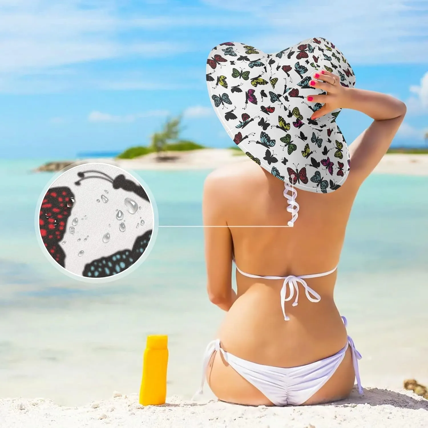 MNSRUU Wide Brim Hats Women Butterfly Sun Hat Packable Sun Visors Summer Beach Hat for UV Protection