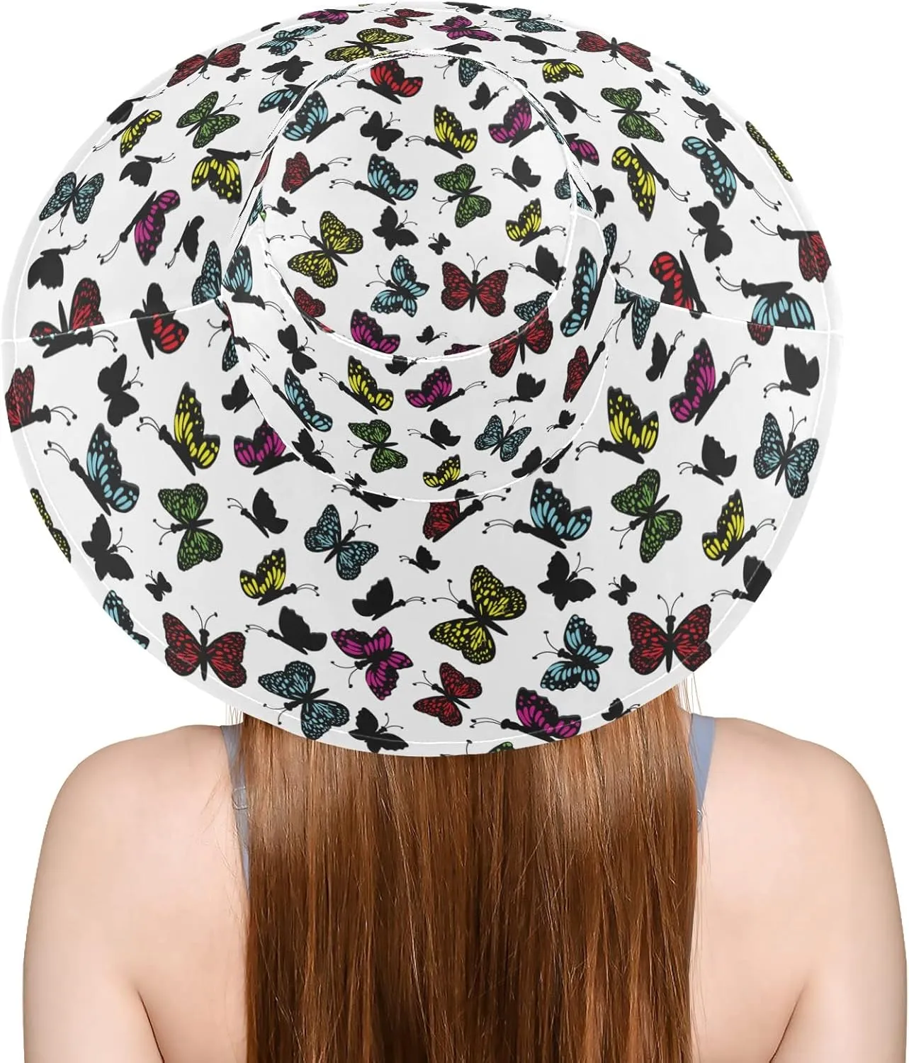 MNSRUU Wide Brim Hats Women Butterfly Sun Hat Packable Sun Visors Summer Beach Hat for UV Protection