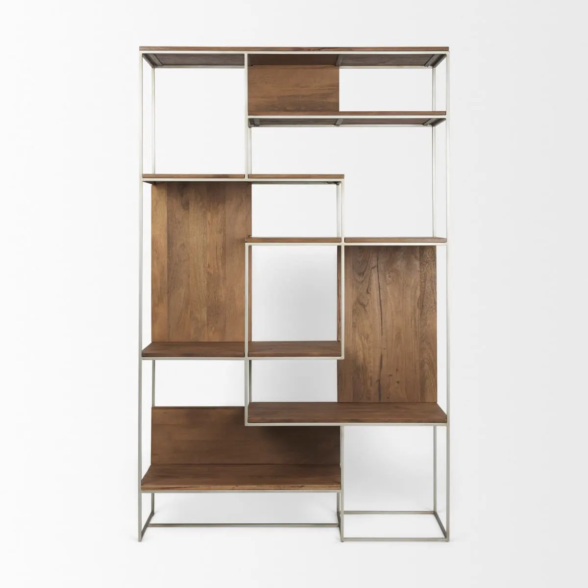 Morris 6 Tier Shelving Unit Brown Wood | Silver Metal