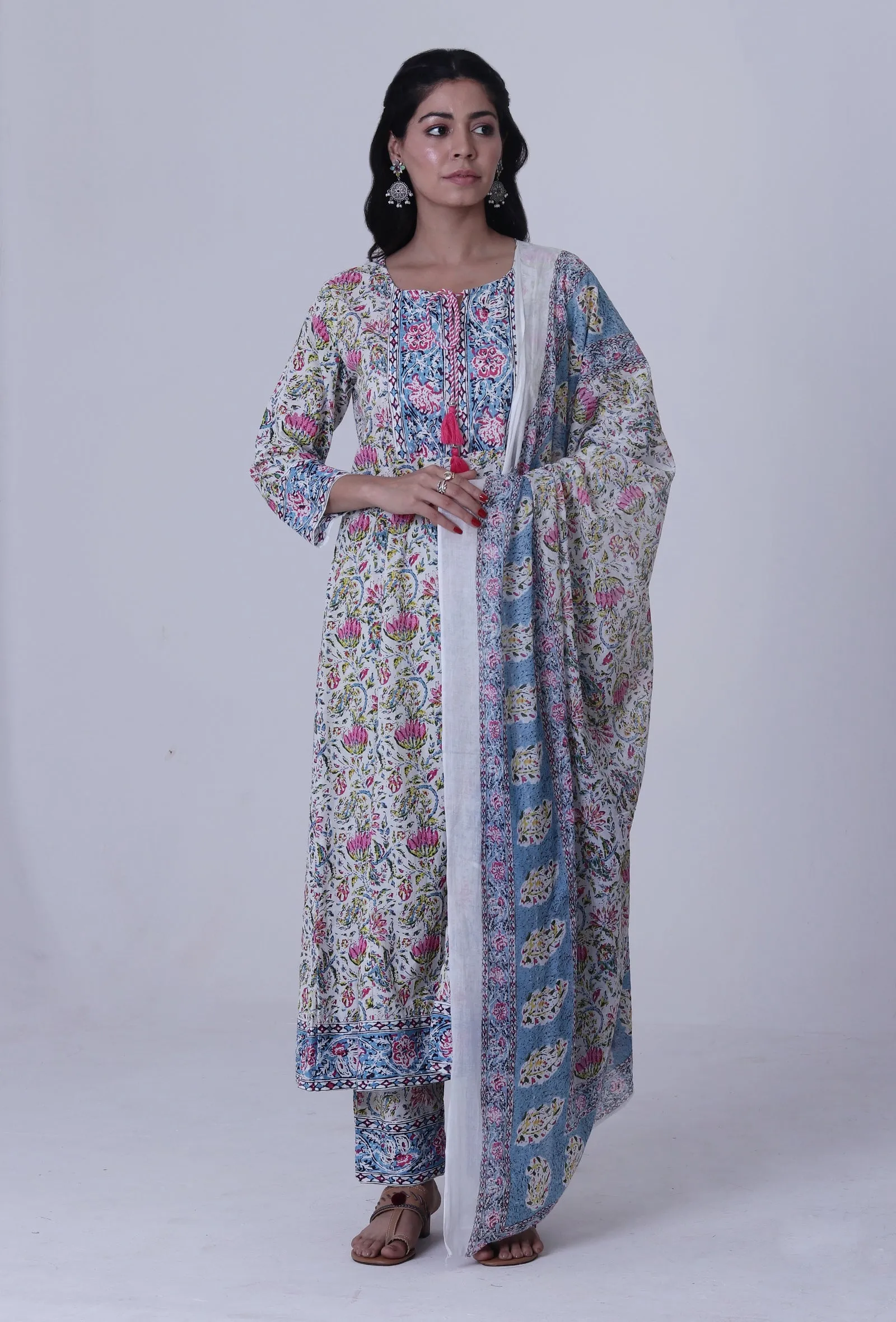 Multicolor Motif Cotton Dupatta