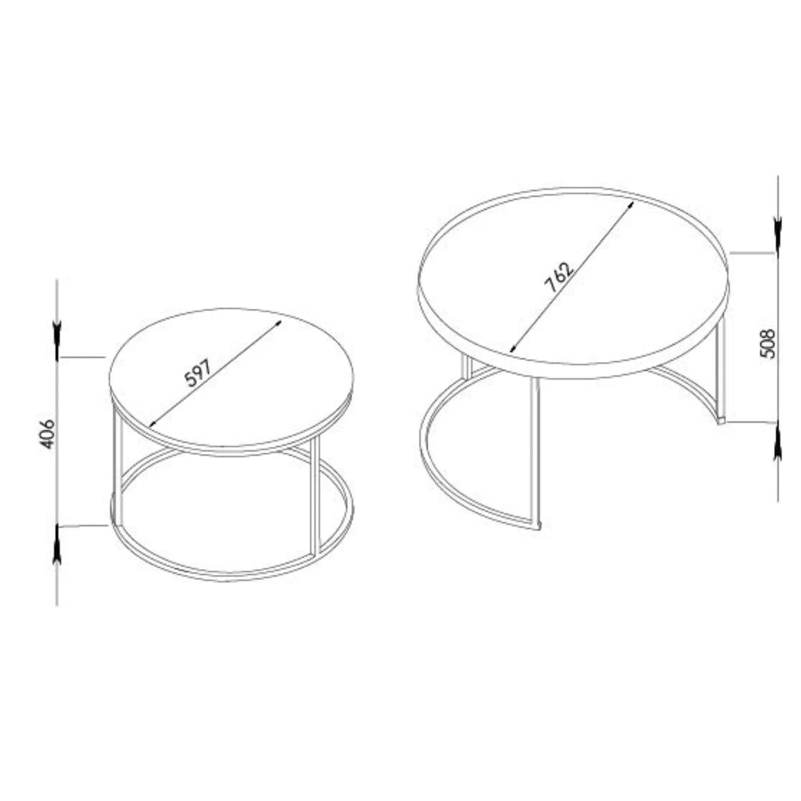 Nested Coffee Table White and Black Sintered Stone with Carbon Steel Metal Frame by Criterion