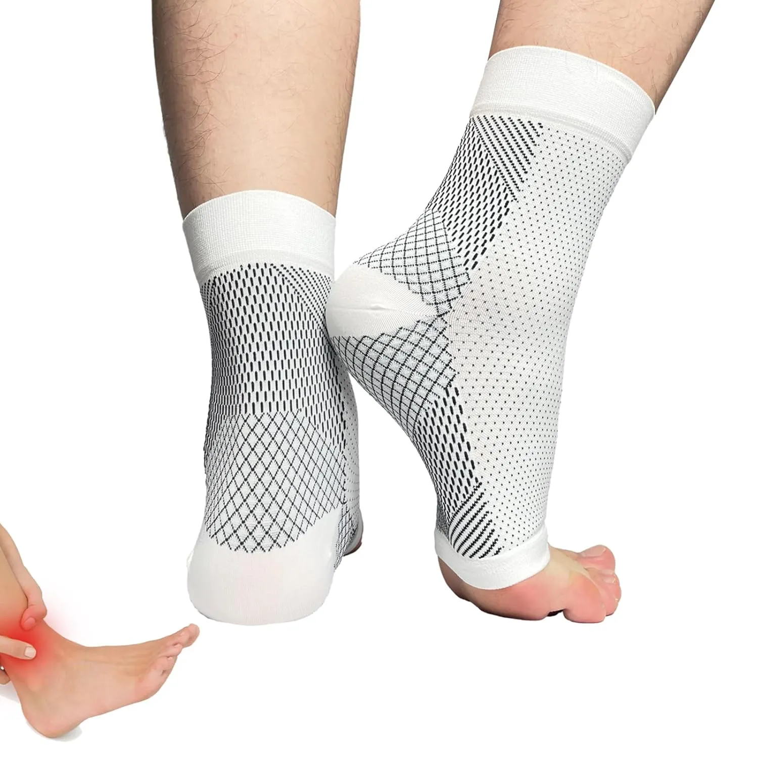 Neuropathy Socks, Plantar Fasciitis Compression Socks, 20-30 mmHg Ankle Compression Sleeve with Foot, Ankle, Arch Support for Plantar Fasciitis, Heel Pain, Foot Swelling & Fatigue (White, S/M)