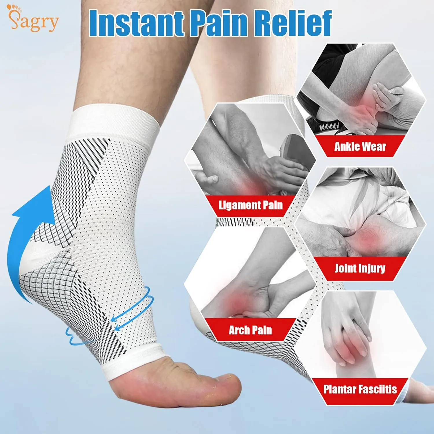 Neuropathy Socks, Plantar Fasciitis Compression Socks, 20-30 mmHg Ankle Compression Sleeve with Foot, Ankle, Arch Support for Plantar Fasciitis, Heel Pain, Foot Swelling & Fatigue (White, S/M)
