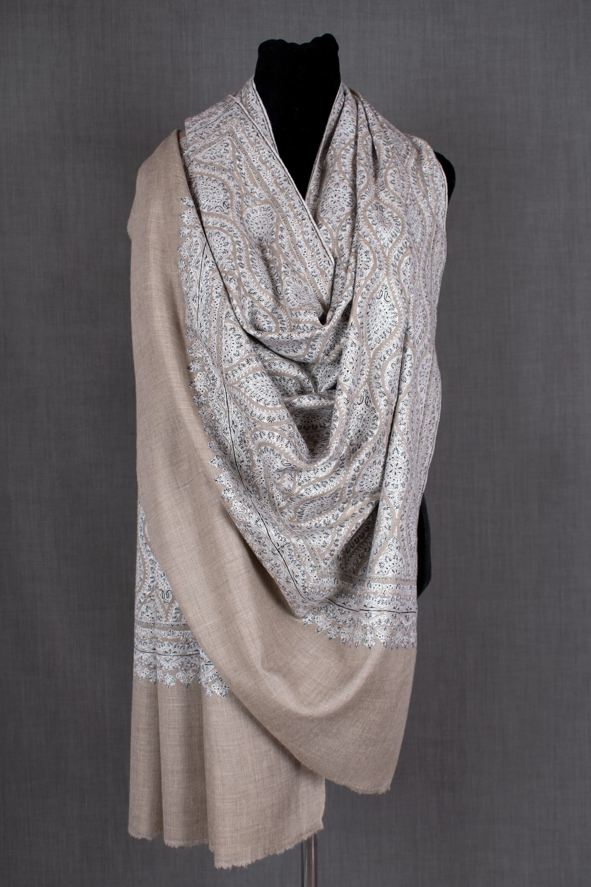 Nizalia Exquisite Pashmina Jamavar Shawl, Luxury Cashmere Wrap, Hand Embroidered, 40x80"