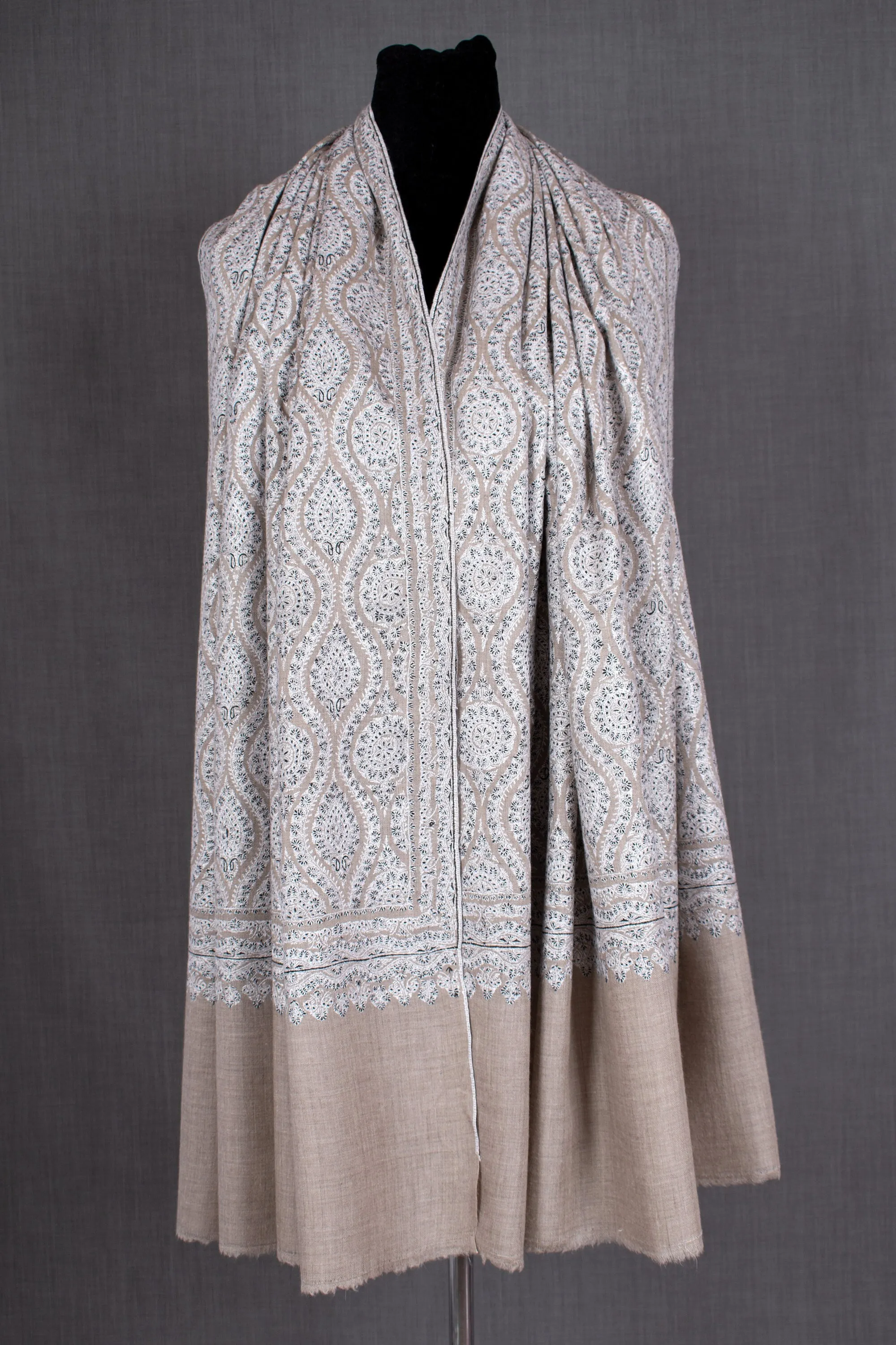 Nizalia Exquisite Pashmina Jamavar Shawl, Luxury Cashmere Wrap, Hand Embroidered, 40x80"
