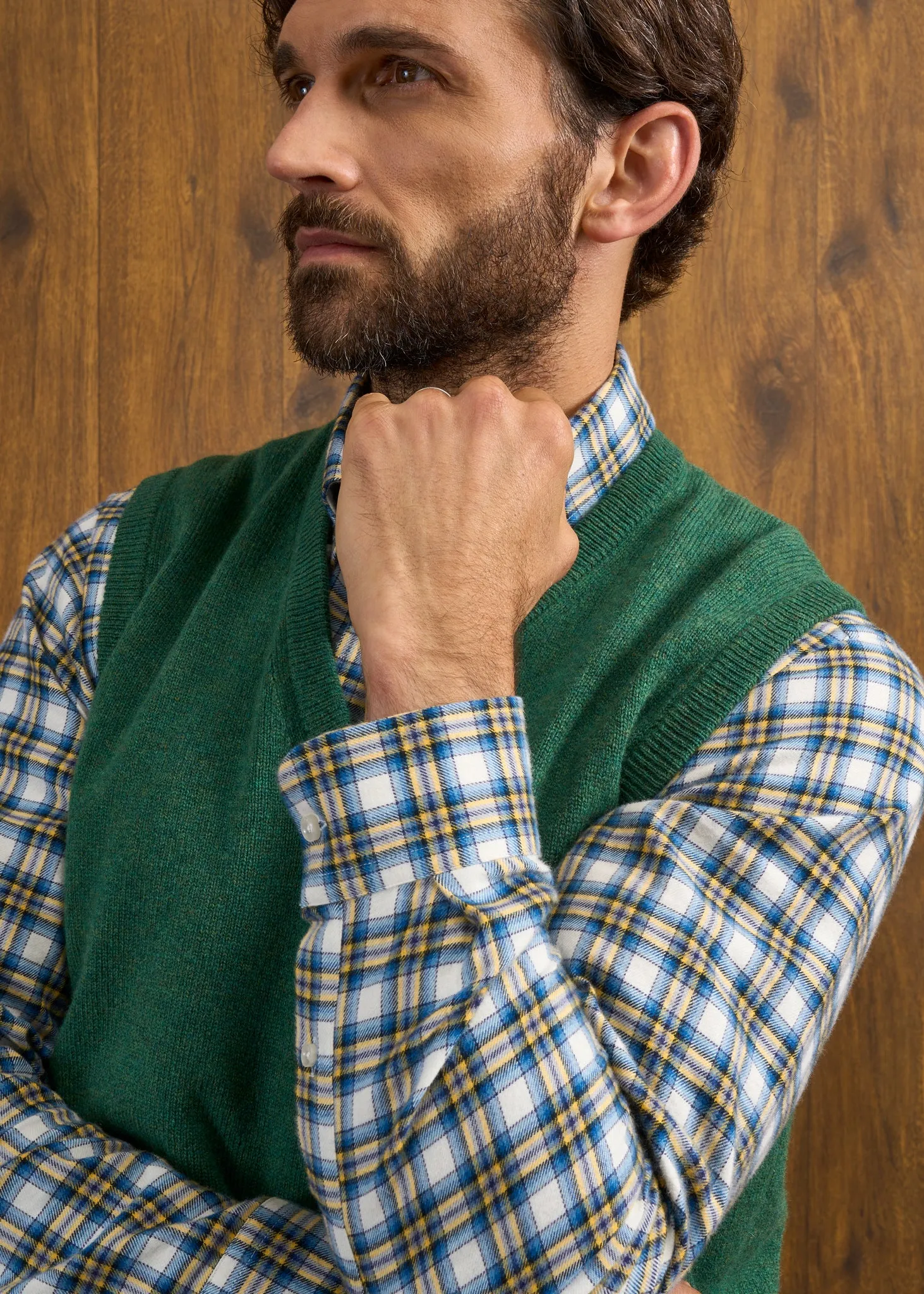 Norfolk Men's Lambswool Slipover in Courgette - Classic Fit
