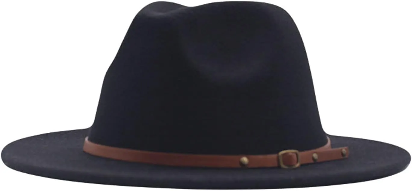 Panama Wide Fedora Hat Floppy Belt Classic Hat Wool Buckle Womens Baseball Caps Pretty Black Girl Hat