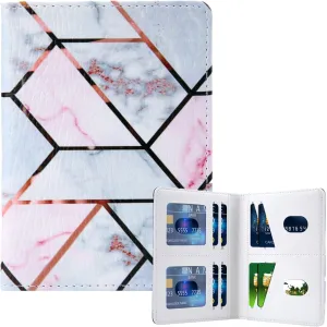 Passport Holder Cover RFID Blocking PU leather Card Travel Wallet Case, Pink Geometry Marble
