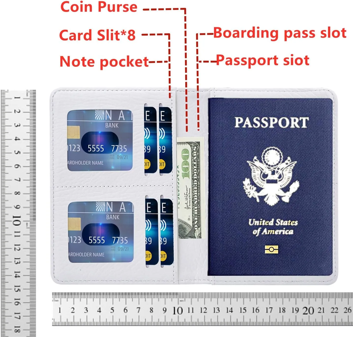 Passport Holder Cover RFID Blocking PU leather Card Travel Wallet Case, Pink Rose Flower