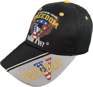 Patriotic Black Cap If you Love Your Freedom Thank Vet Bald Eagle American Flag, Multi, One Size
