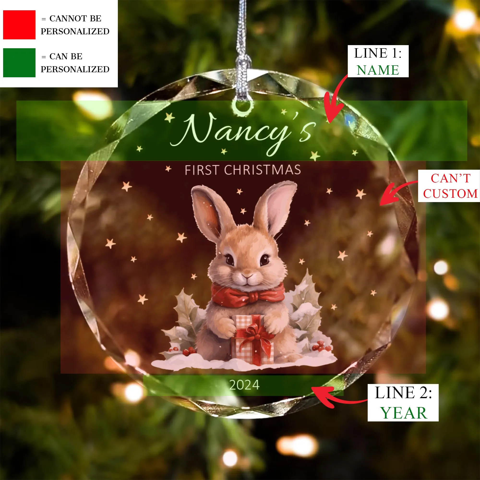 Personalized Baby's First Christmas Glass Ornament, Personalized Woodland Creatures GX02-24