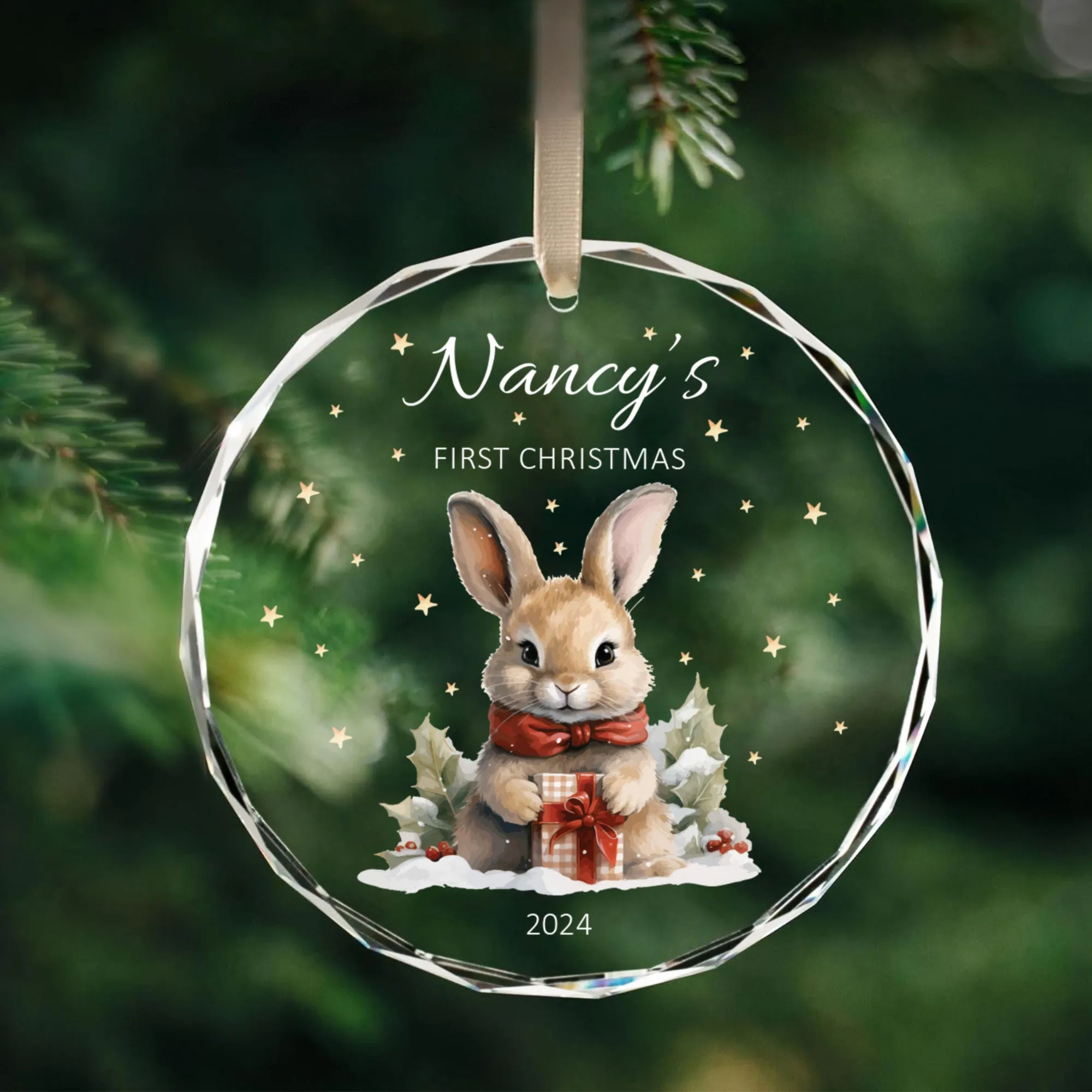 Personalized Baby's First Christmas Glass Ornament, Personalized Woodland Creatures GX02-24