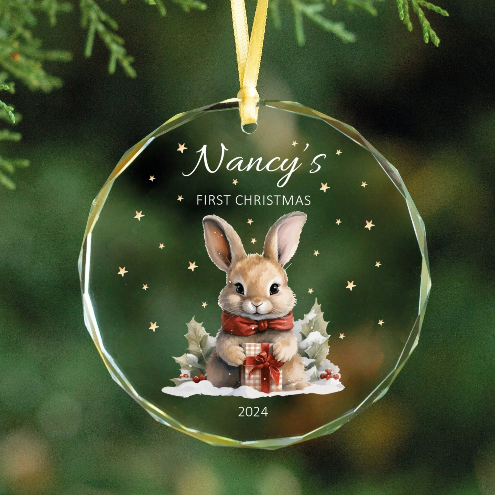 Personalized Baby's First Christmas Glass Ornament, Personalized Woodland Creatures GX02-24