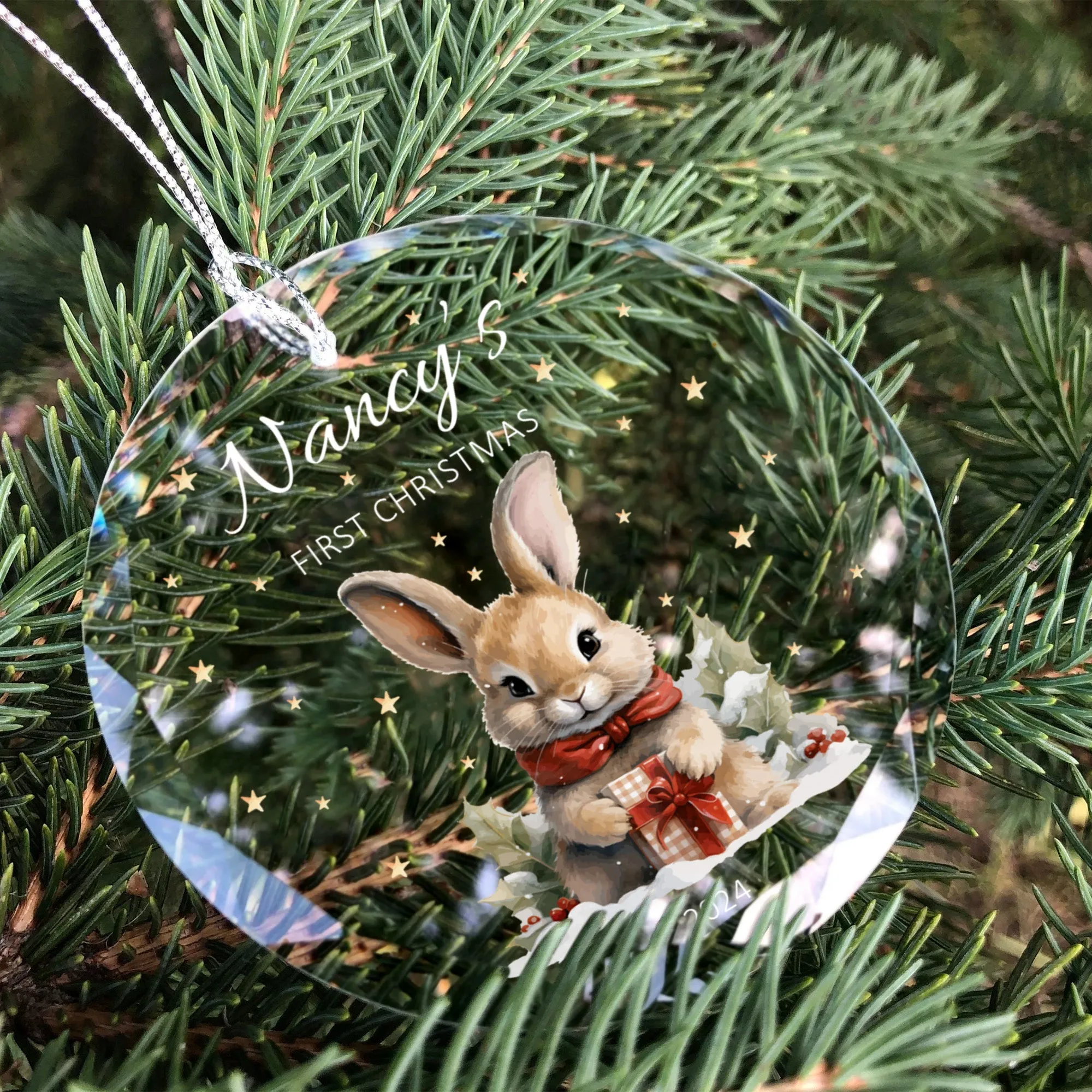 Personalized Baby's First Christmas Glass Ornament, Personalized Woodland Creatures GX02-24